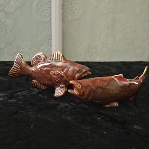 Vintage Ceramic Fish Figurine Pair – Hand-Glazed Nautical Decor